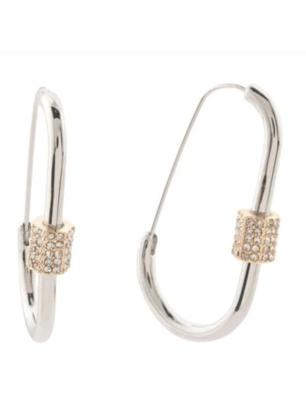All Saints Silvertone Pave Accent Carbiner Hoop Earrings New